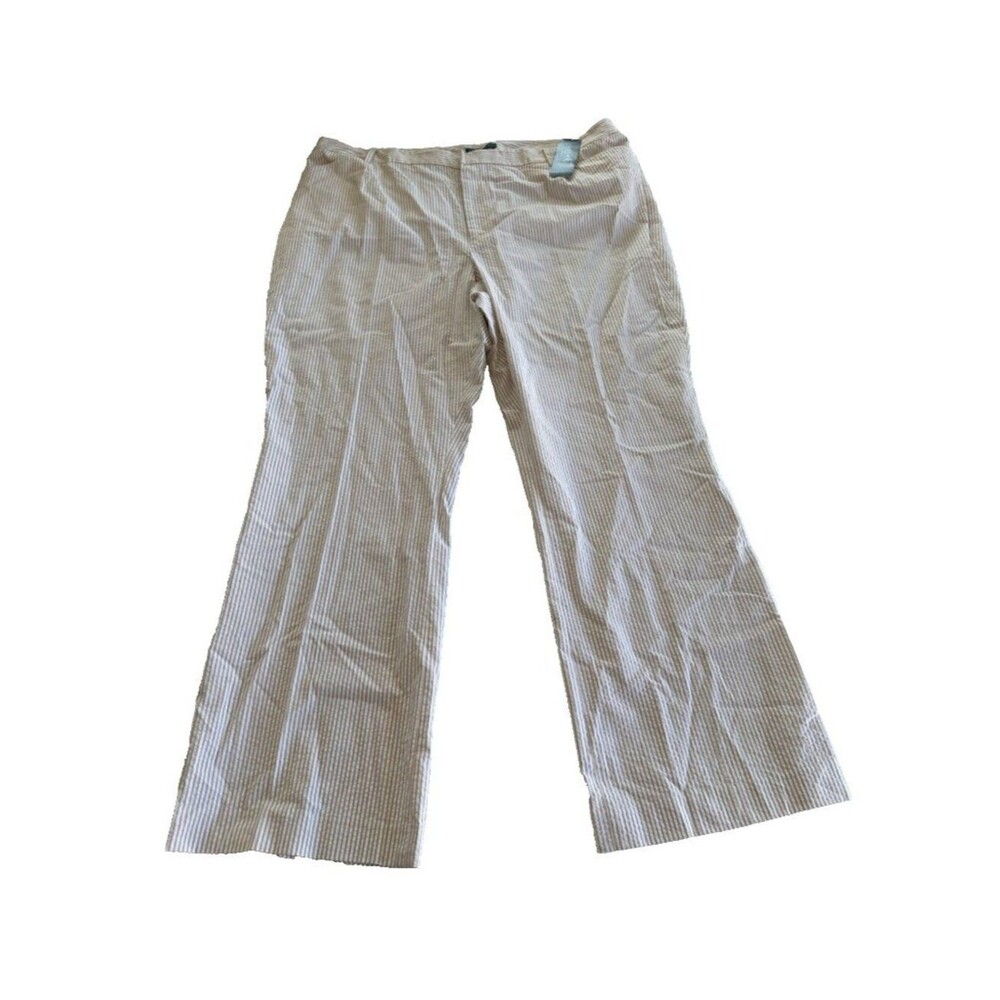 Laurel Ralph Lauren Women 20W Beige White Striped Cotton Pants NEW Coastal